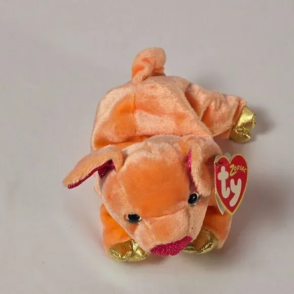 Vintage TY Zodiac Pig Plush | 7” Stuffed Animal | Peach & Fuchsia | 2000 Collect - Picture 3 of 9